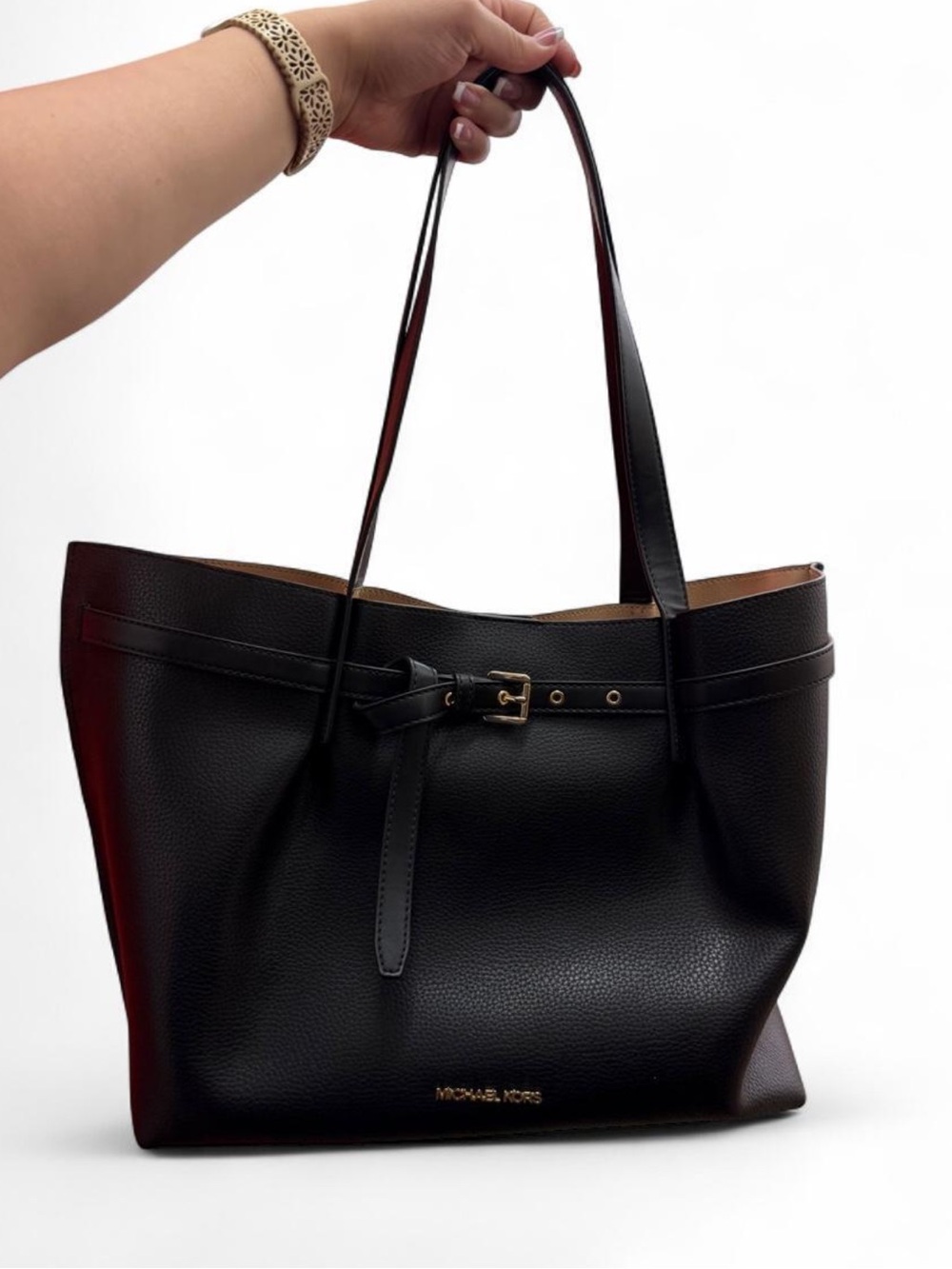 Michael Kors Black Pebbled Leather Shoulder Tote with Gold Hardware - Picture 2 of 5
